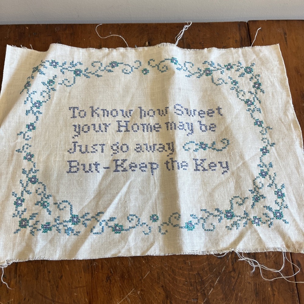 Embroidered Sweet Home Keep The Key Verse Completed Unframed Needlepoint Home
